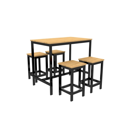 Zestaw Barowo -Jadalniany z Metalu i Drewna Litego Dębowego  Stół + 4 Taborety Model ZETS-2